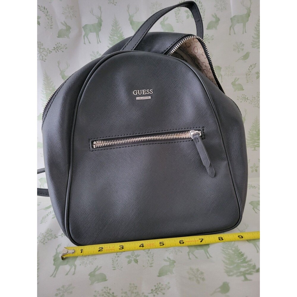 GUESS Black Mini Backpack Purse Faux Leather Silver Zip Adjustable Straps - Picture 4 of 11